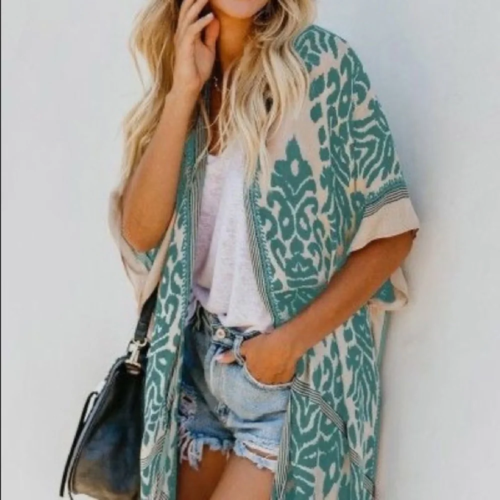 New Floral Open Front Midi Kimono Duster - Picture 1 of 5